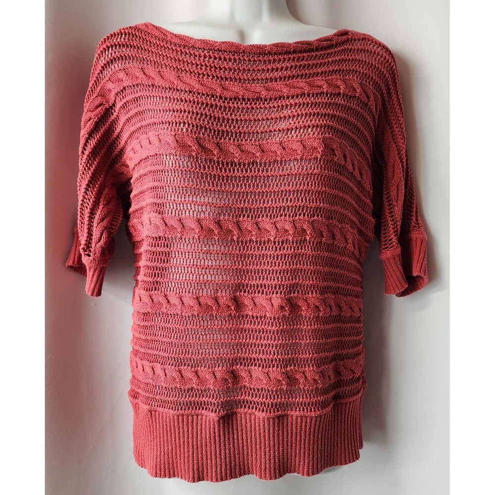 SMARTSET WOMENS CORAL SHORT SLEEVE SWEATHER LOOSE KNIT‎ PULLOVER L